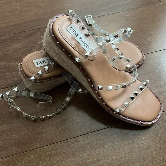 Steve Madden Asena Studded Espadrille Strappy Wedge Sandals 7 - Picture 3 of 4
